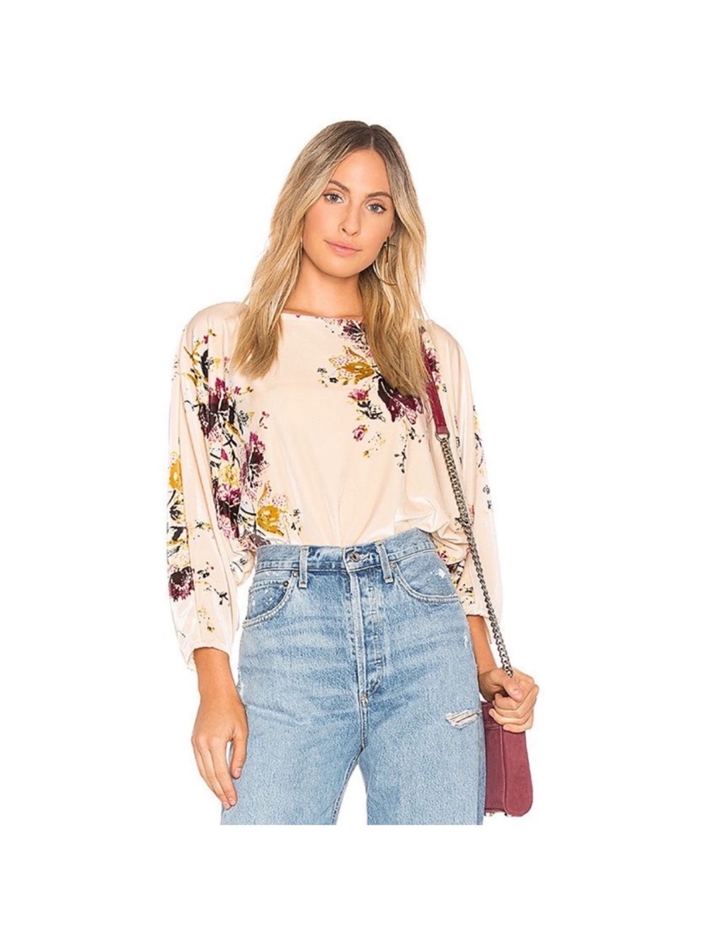 Free people babe velvet floral bodysuit medium